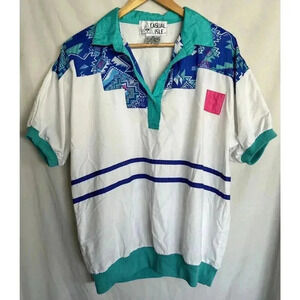 Vintage Casual Isle Short Sleeve Color Block Aztec Print Shoulder Pads Size XL